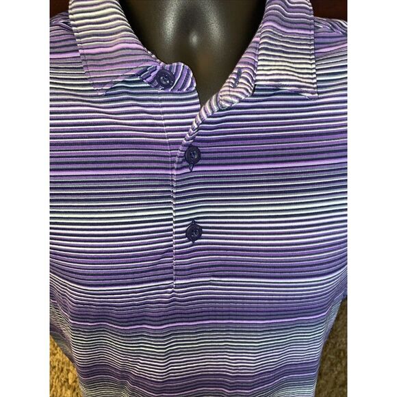IBKUL Polo Mens‎ Size Medium Purple White Striped UPF 50+ Quick Dry - Picture 3 of 7